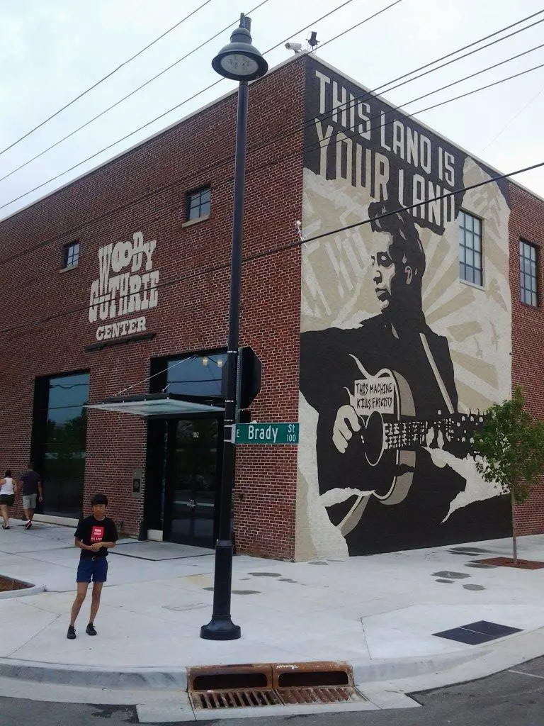 Exterior image of the Woody Guthrie Center in Tulsa, Oklahoma.