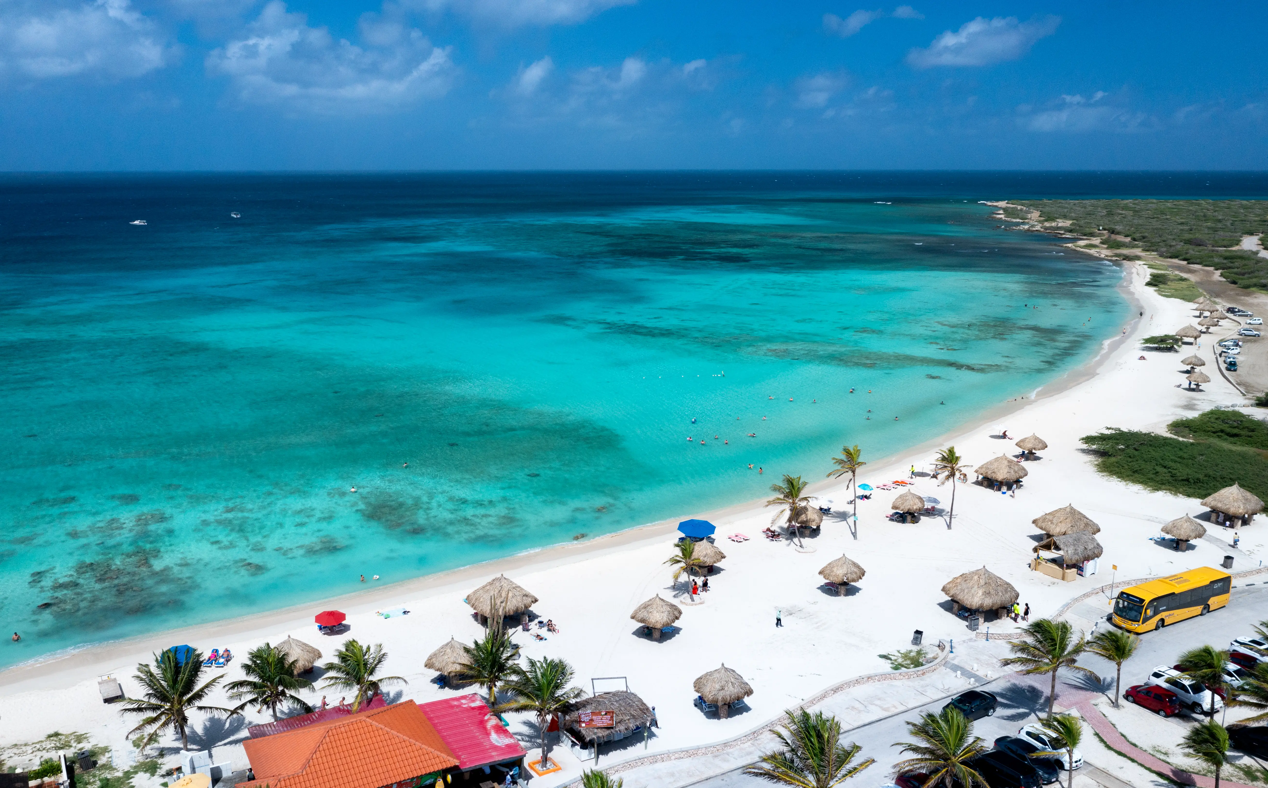 Aerial image of Arashi Beach in Aruba.