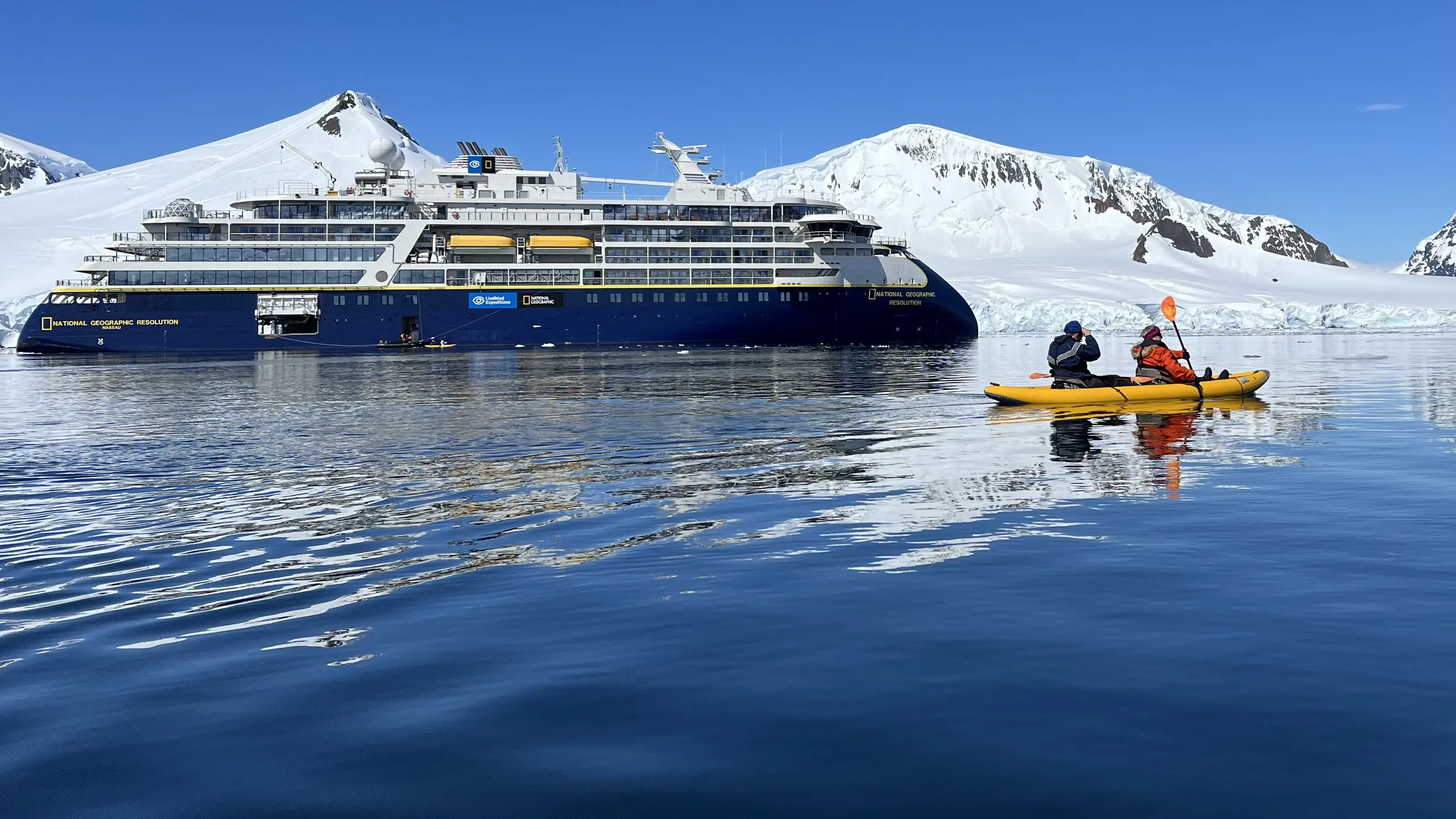Image of the Lindblad National Geographic Resolution sailing in the arctic.