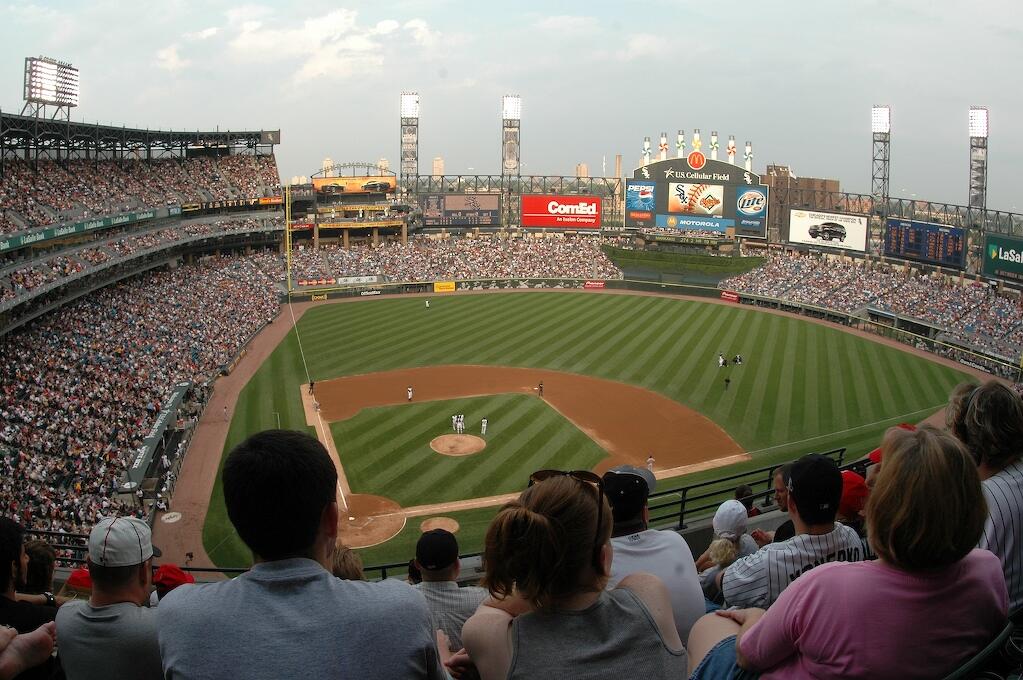 Image of the scoreboard at Comiskey Park in Chicago, Illinois.
