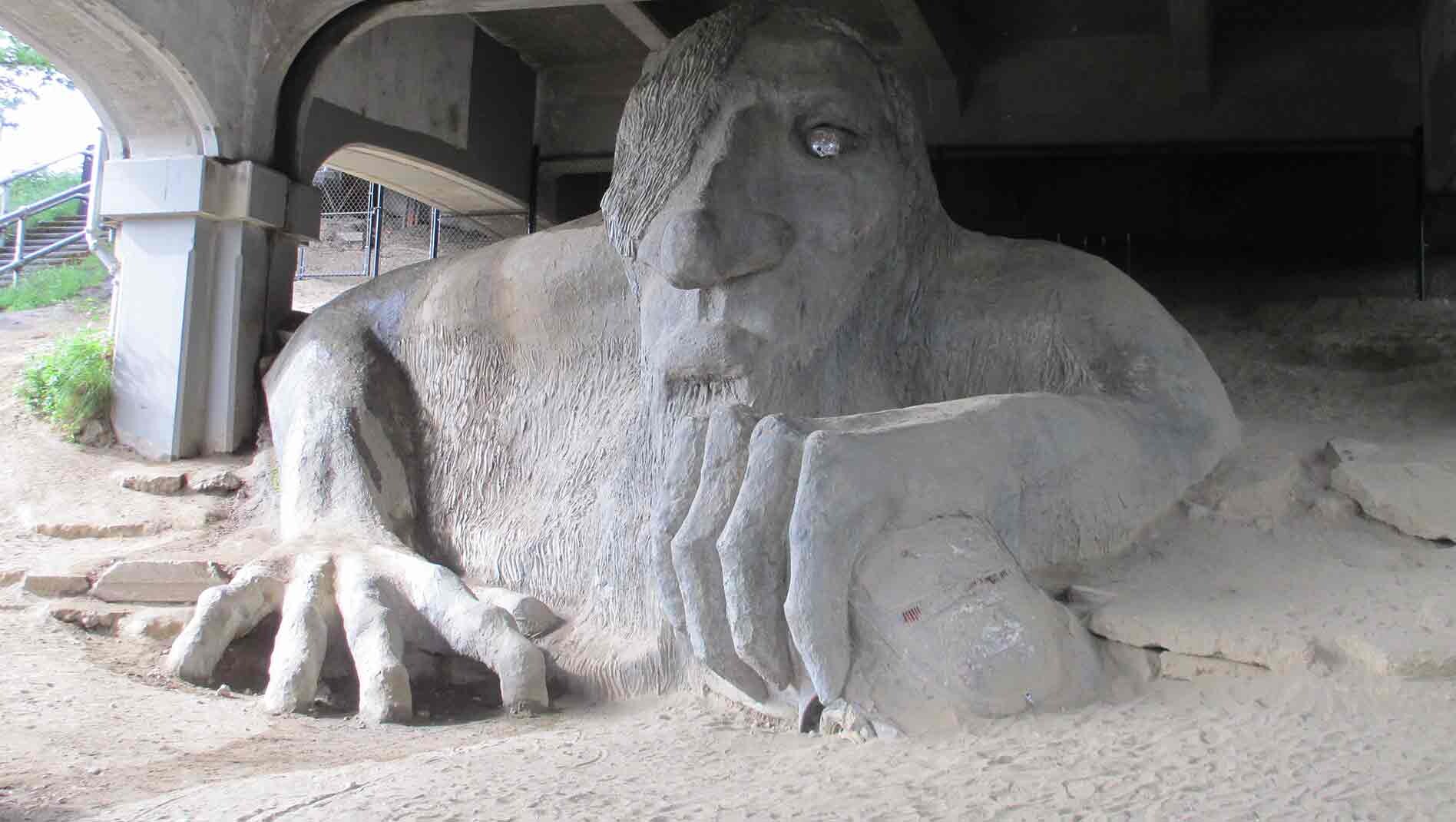 The Fremont Troll, a popular thing to do in Seattle.