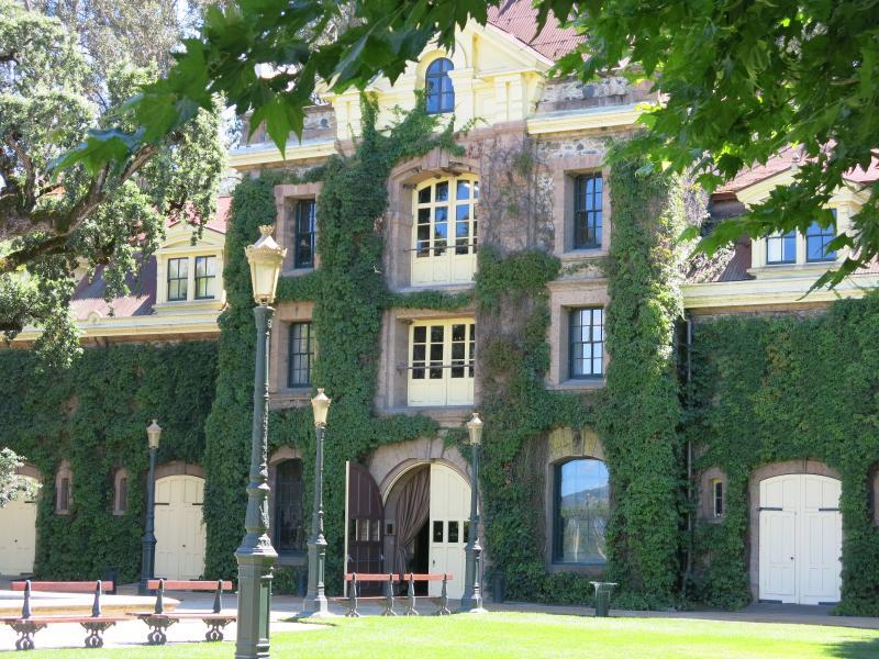 Image of the front entrance to Inglenook winery in Rutherford, California.