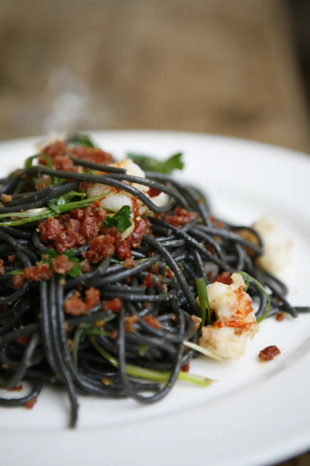 Black pasta dish from Babbo in New York City.