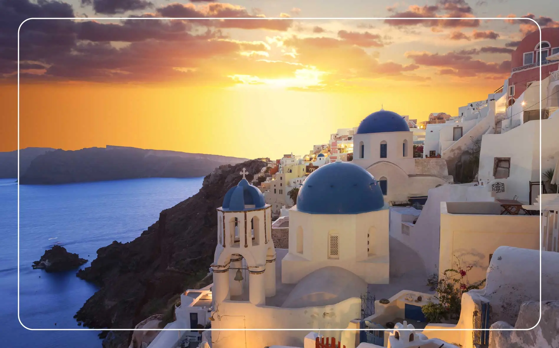 Santorini sunset at village Oia in Greece.