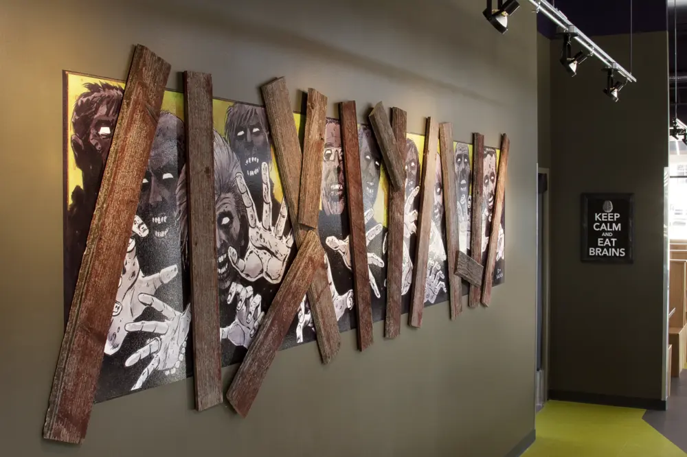 Comic book art at Zombie Burger & Drink Lab in Des Moines, Iowa