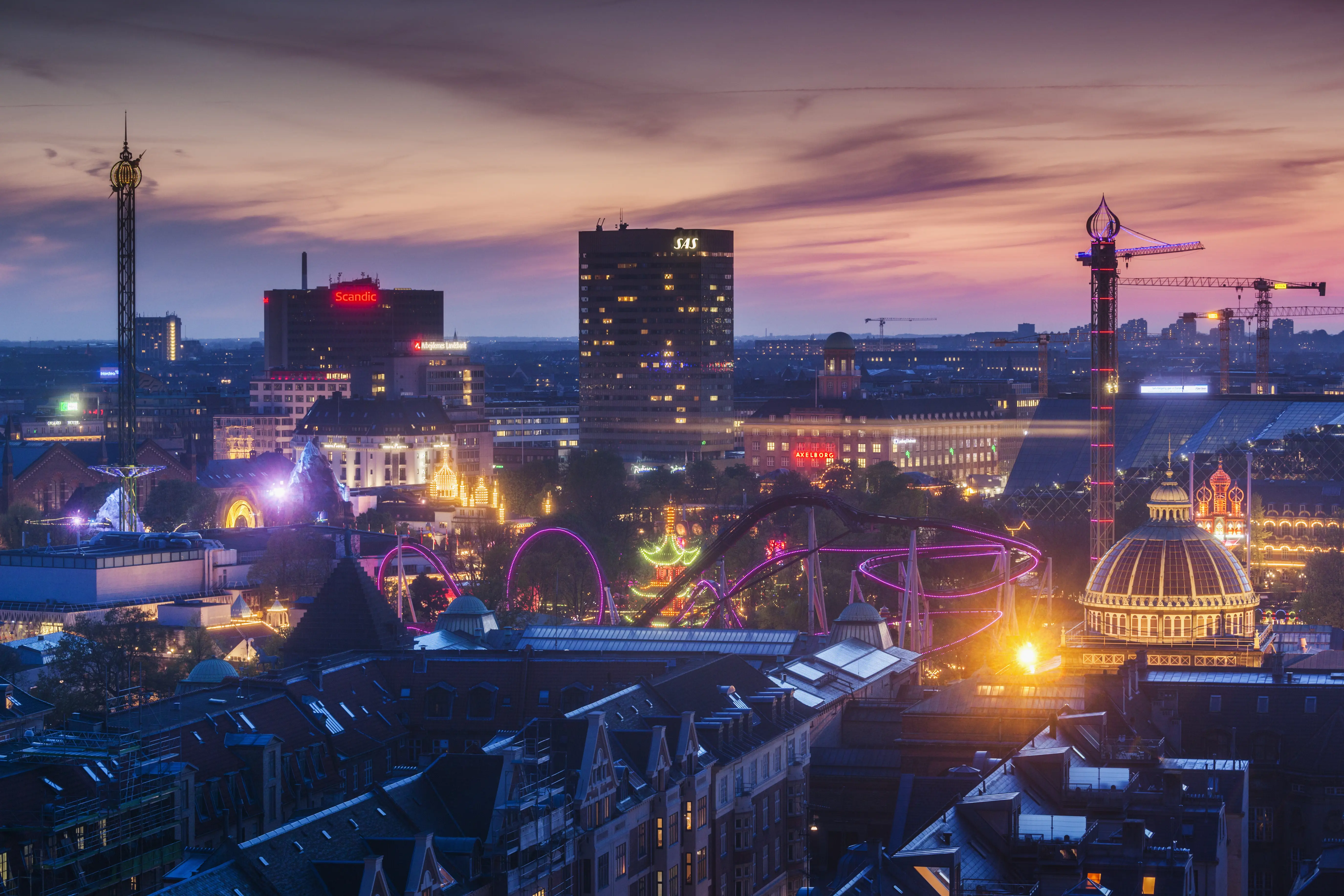 Photo of Tivoli Gardens at night in Copenhagen, Denmark