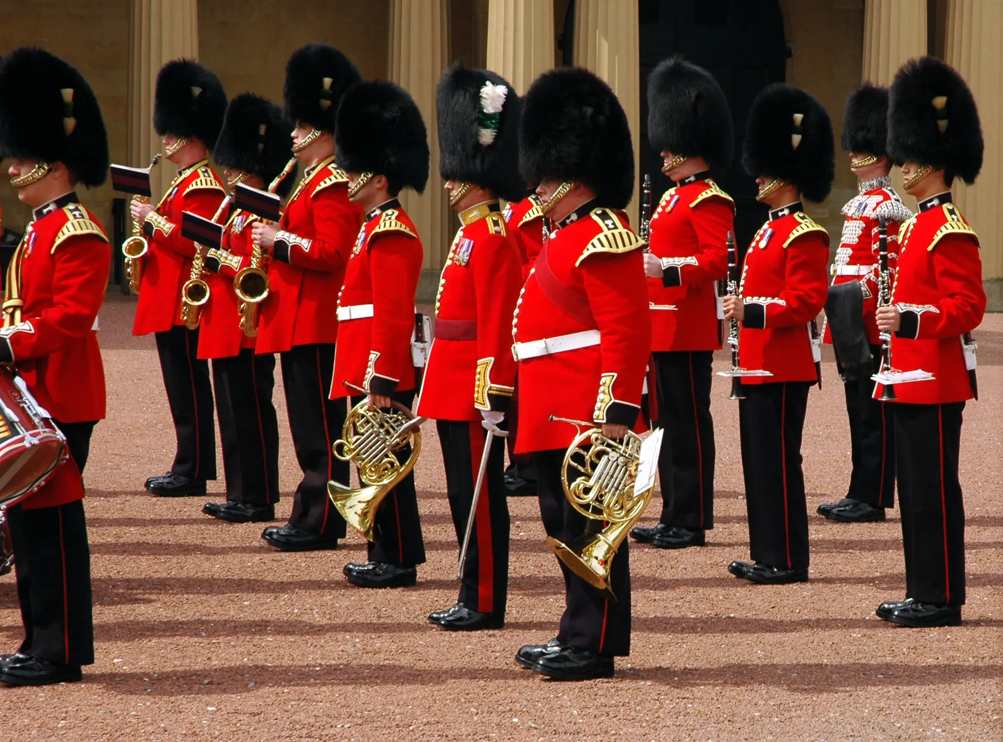 band, buckingham, changing, guard, london, palace, royal, troops, uk, uniform