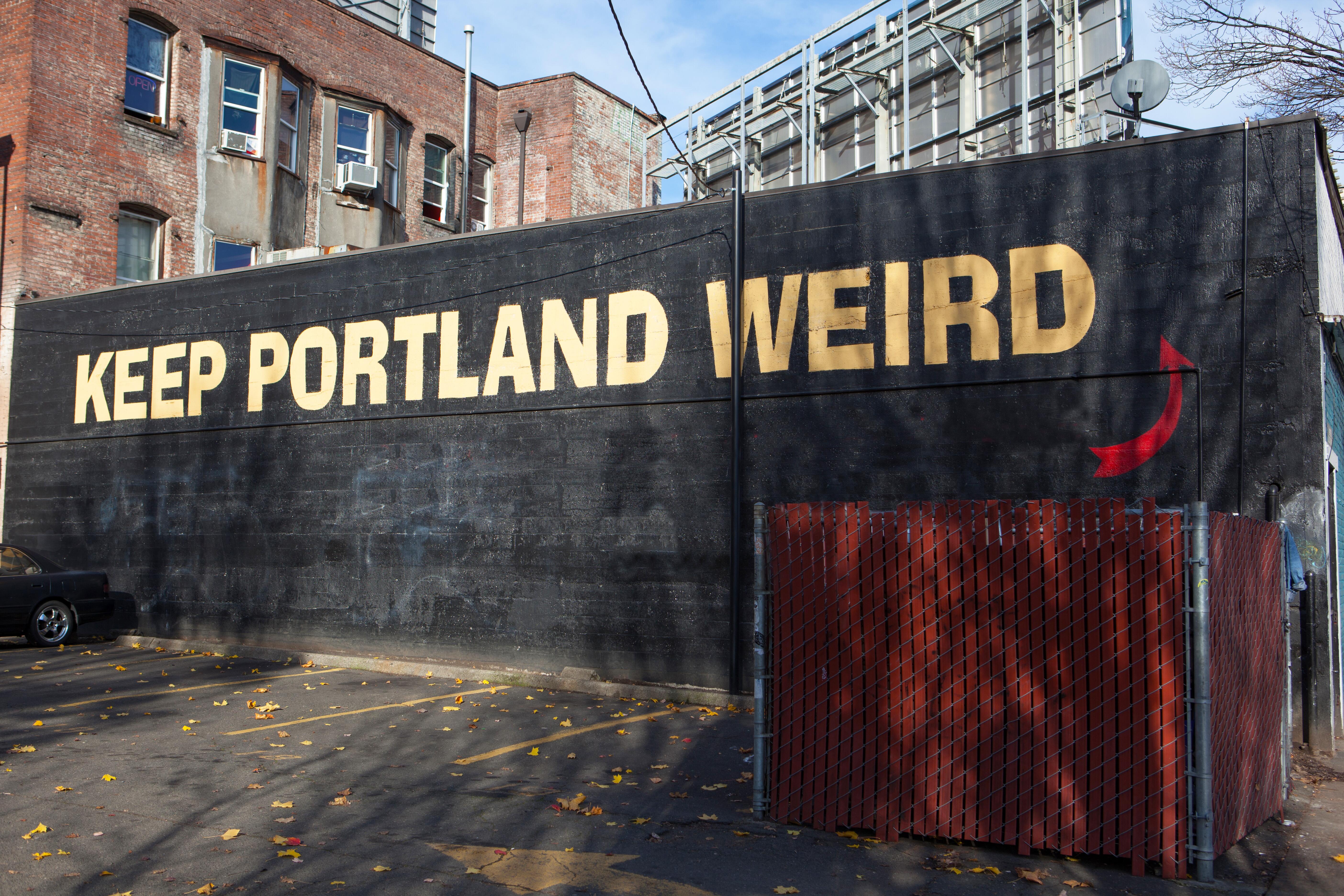 Keep Portland Weird mural painted on side of a building