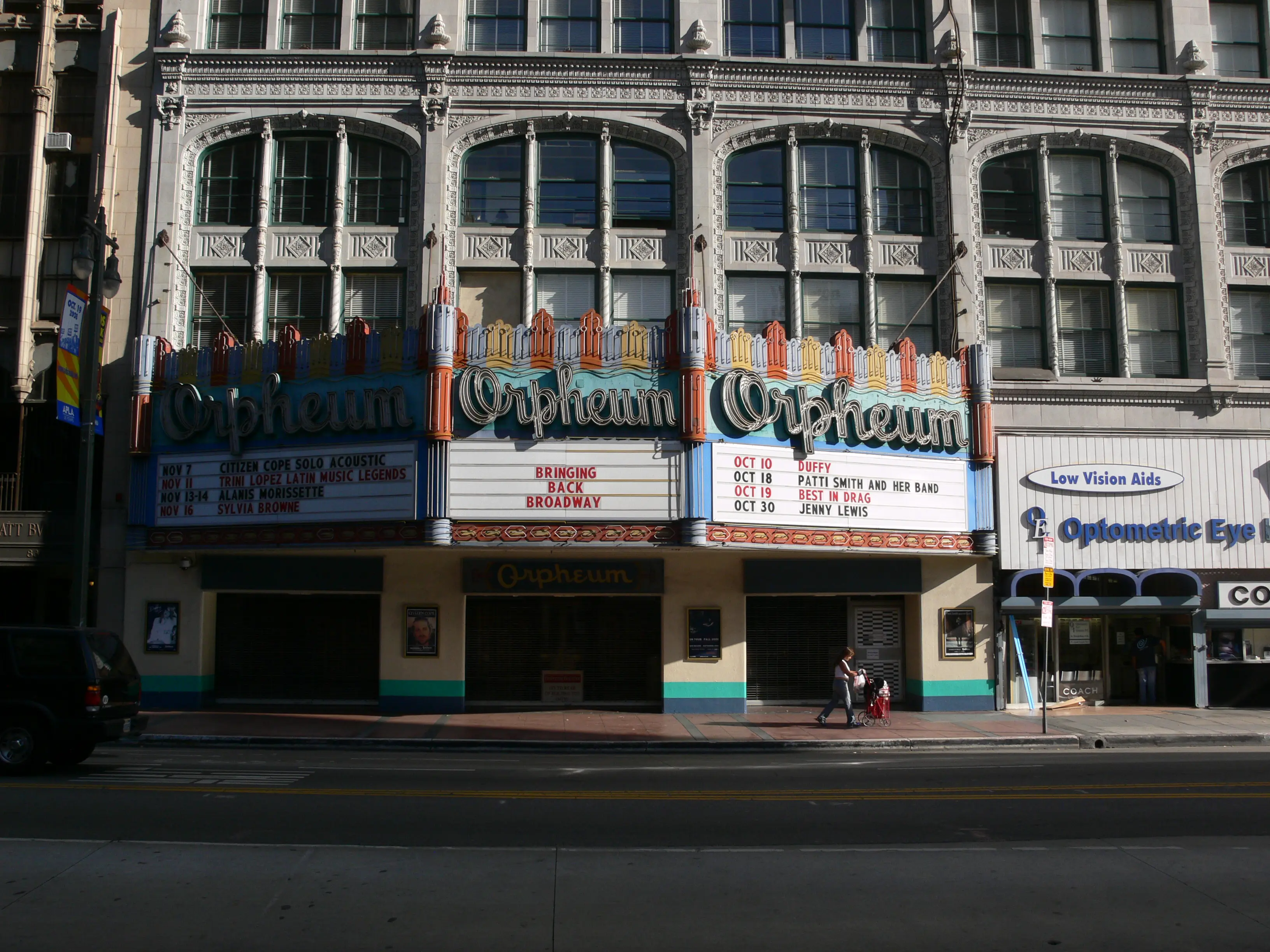 Exterior image of the Orpheum Theatre in Los Angeles, California's theater district.