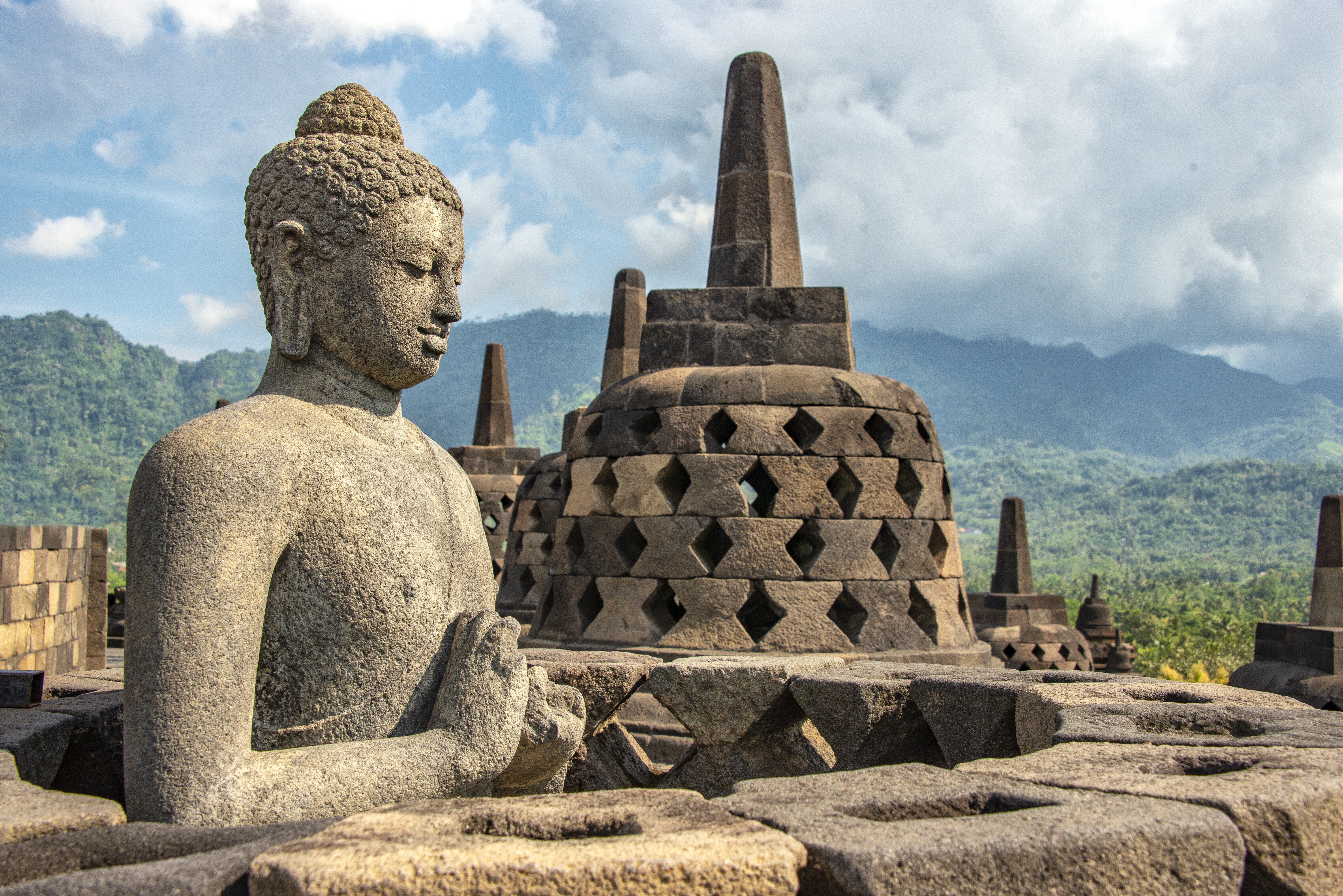 Image of a Uddha Statue at Borobudur Temple, Yogyakarta, Java, Indonesia.
