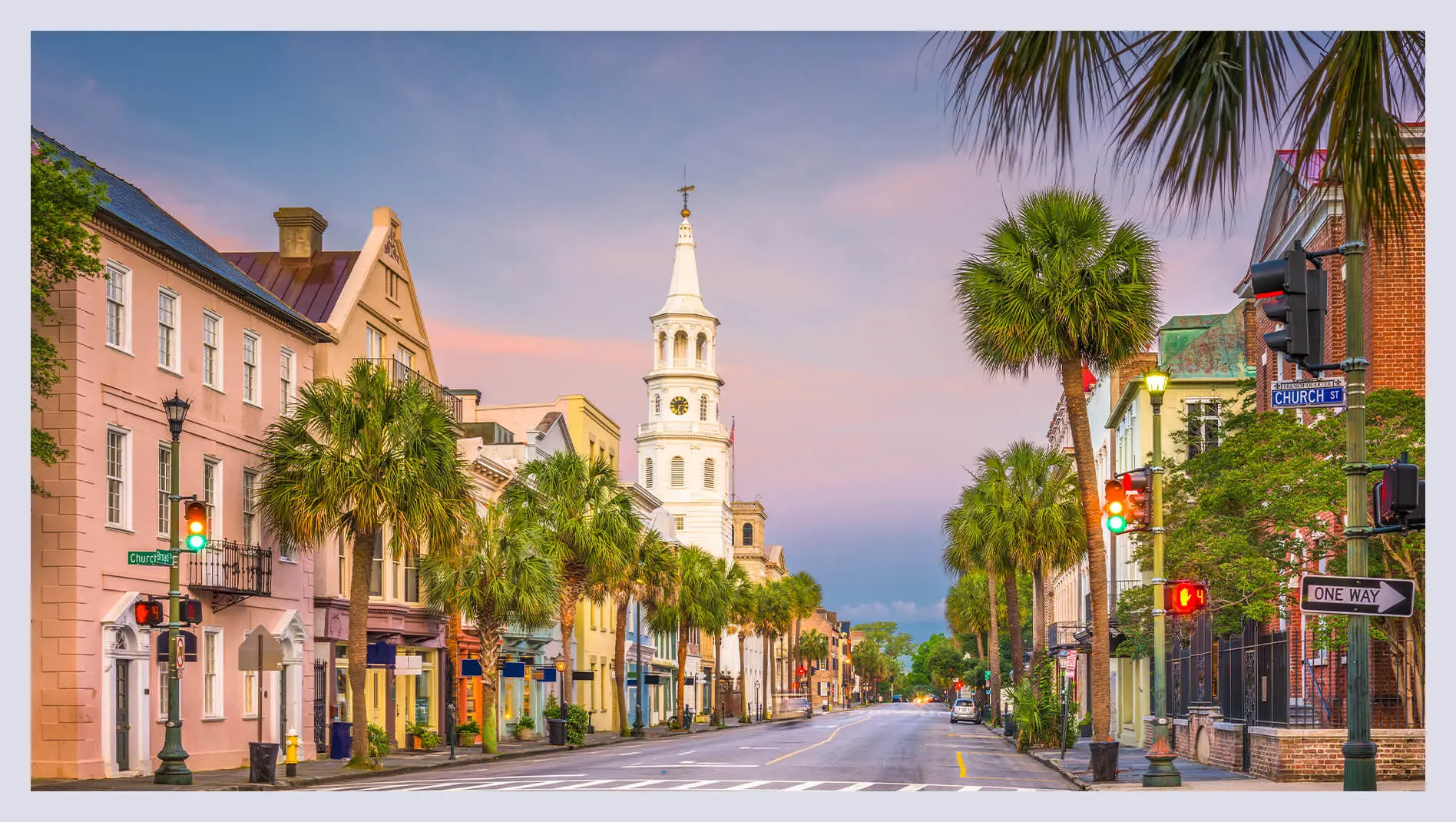 Street lined with palm trees in Charleston