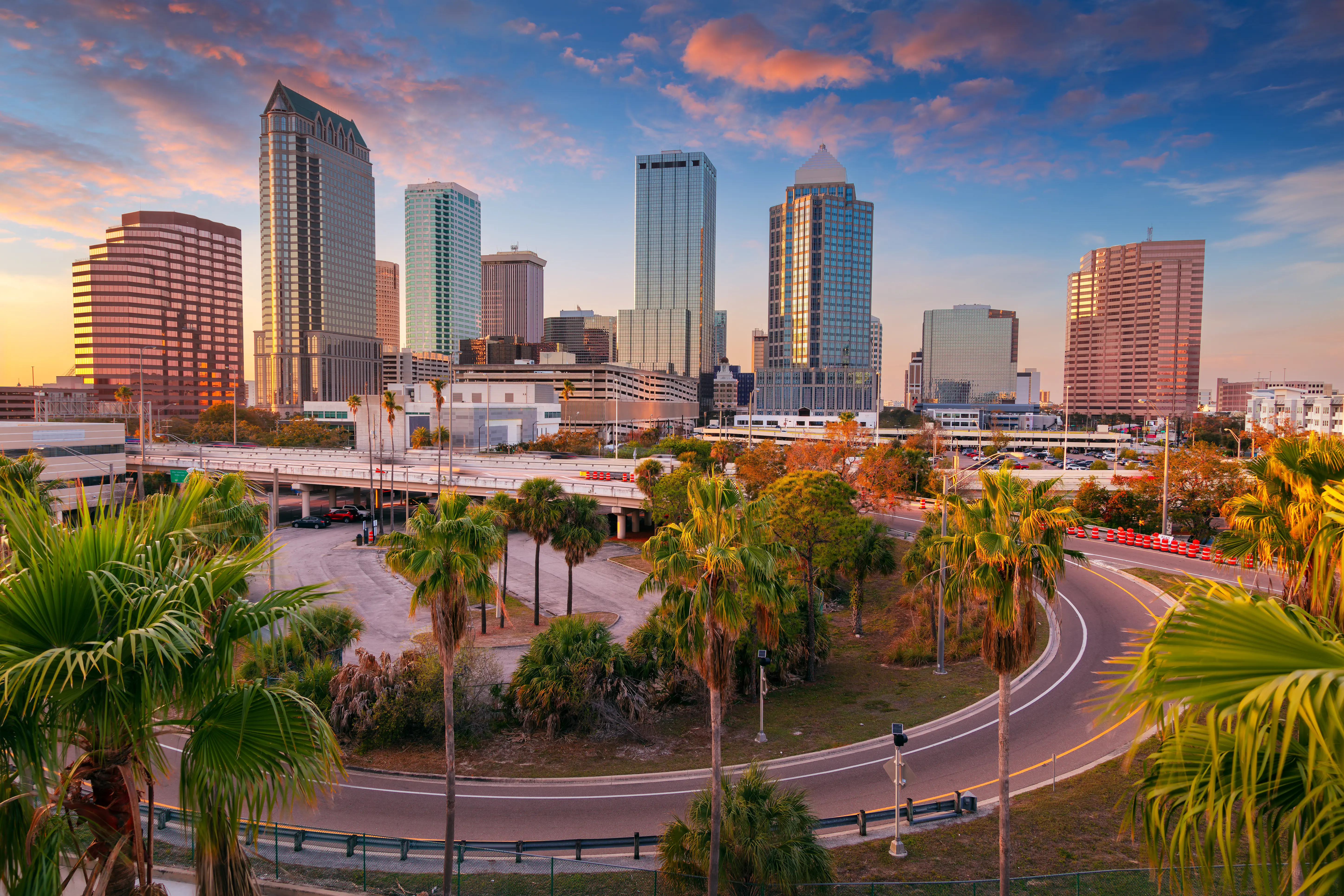 Image of the skyline of Tampa, Florida, taken at sunset.