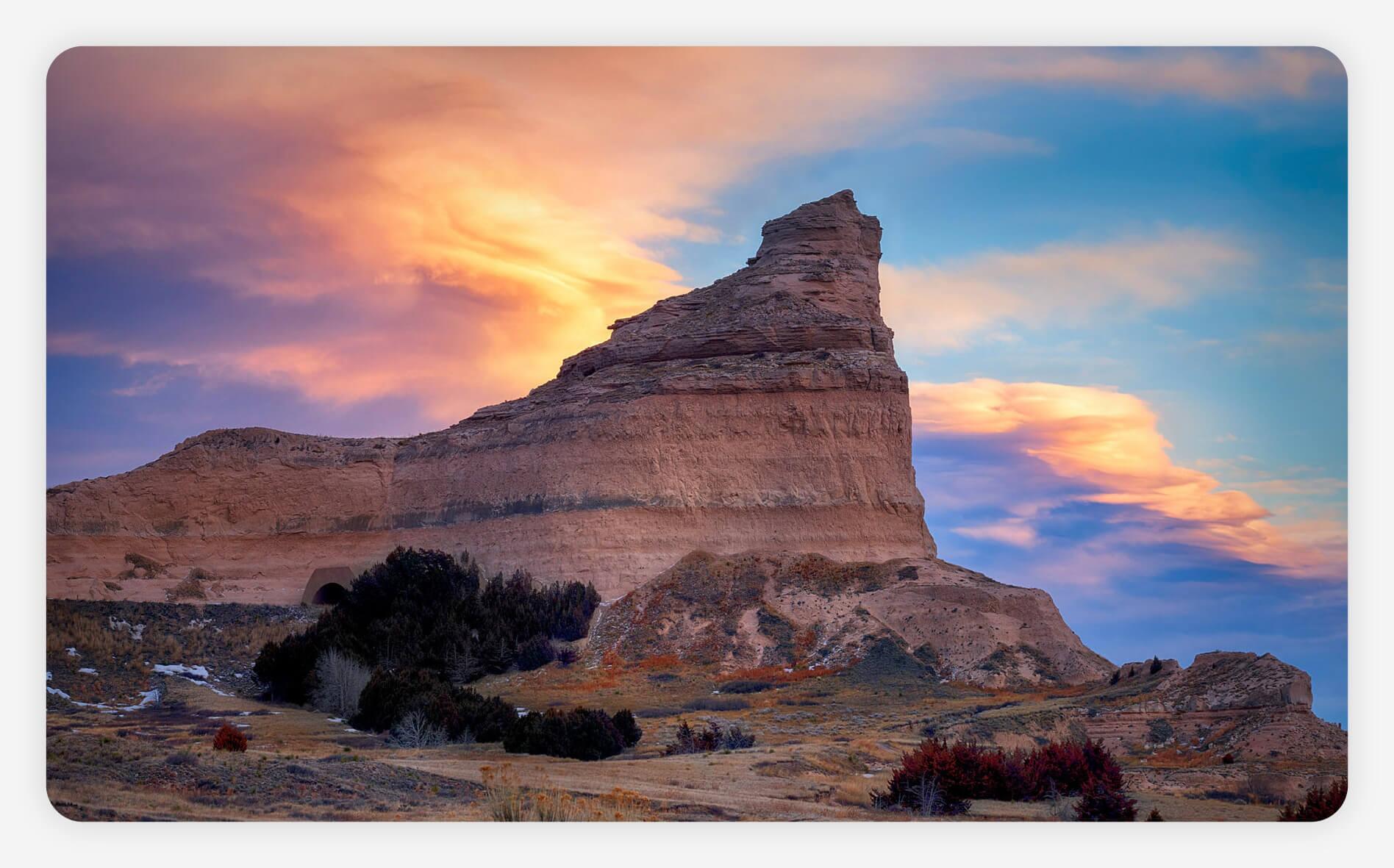 Sunset over mountain peak