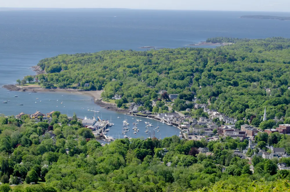 Aerial view of Camden Hills State Park in Camden, Maine.