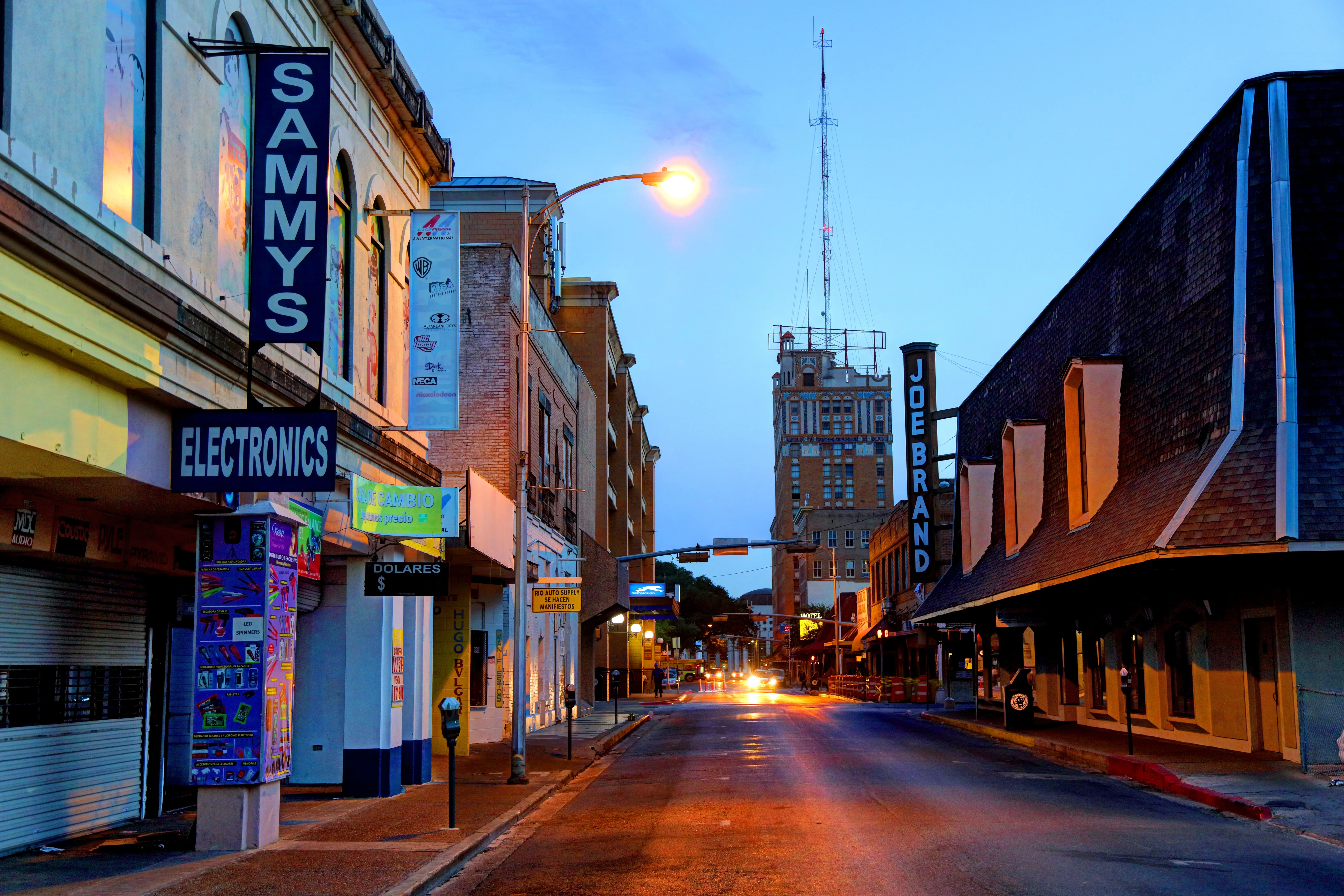 Evening image of downtown Laredo, Texas.