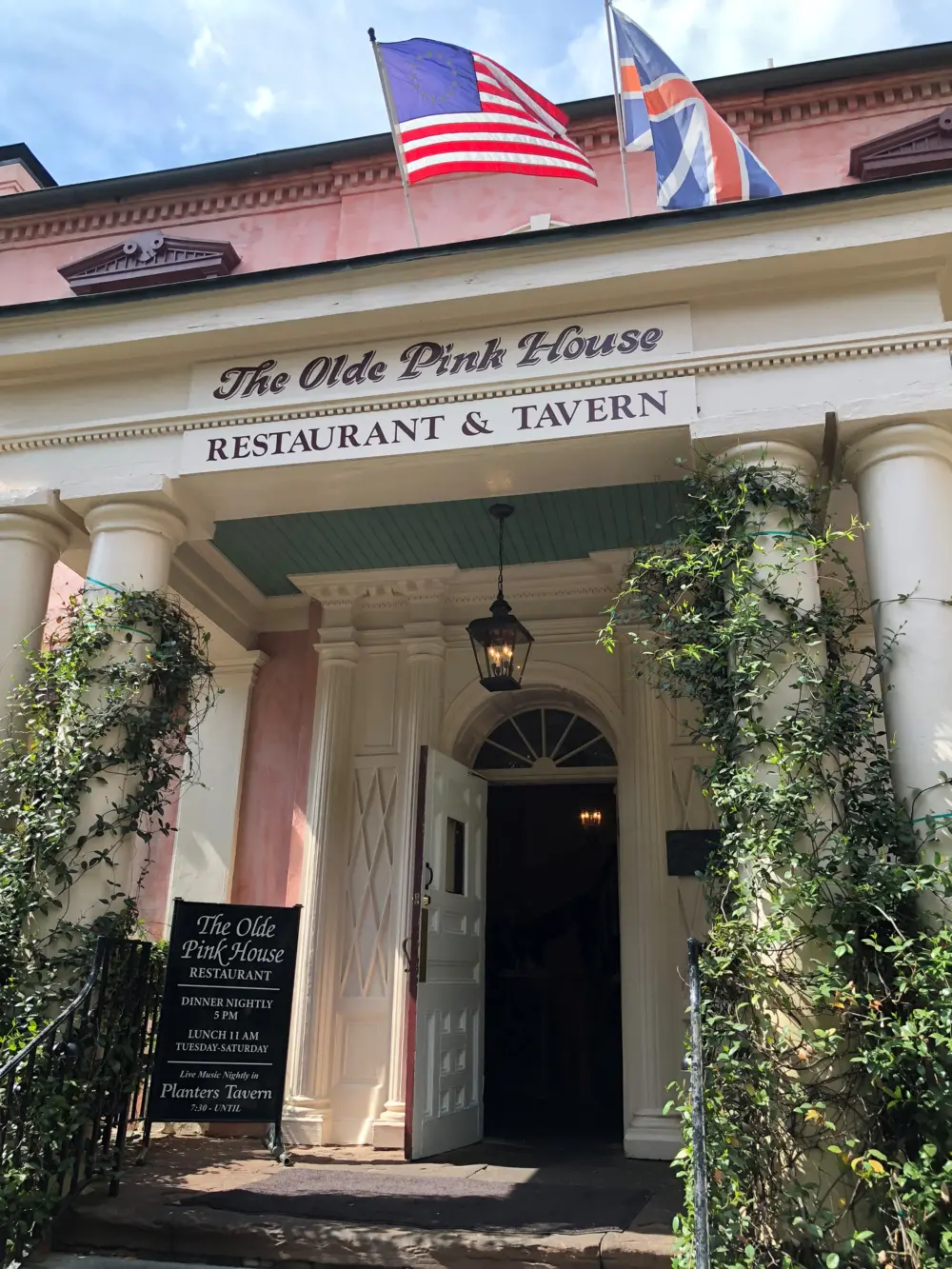This pink-colored mansion on Reynolds Square was built in the 18th century. It offers Southern cuisine (and maybe a hint of the paranormal).