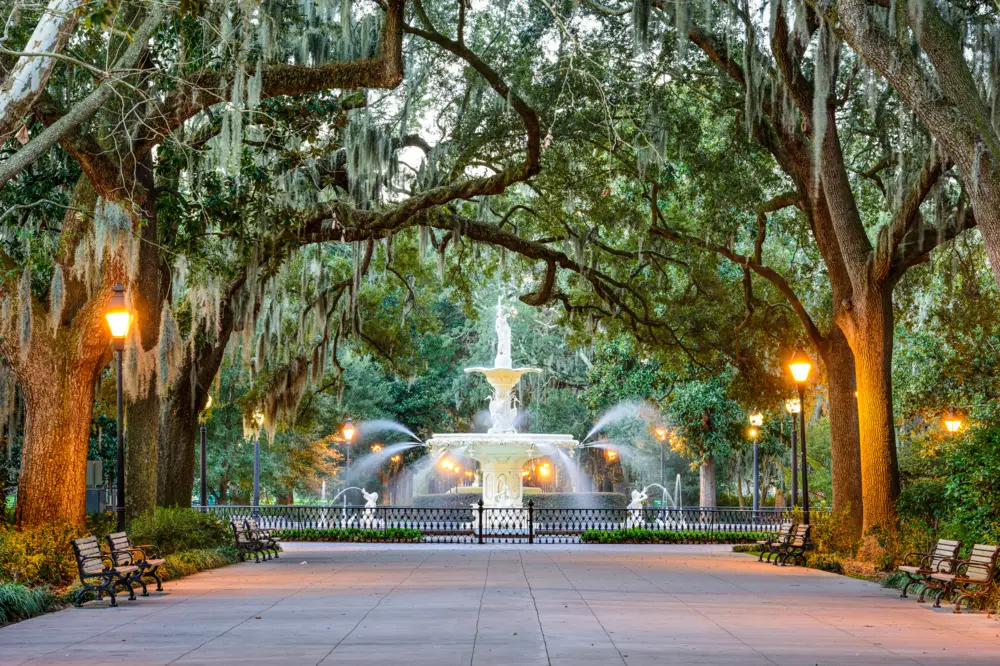Fountain near dusk at Forsyth Park