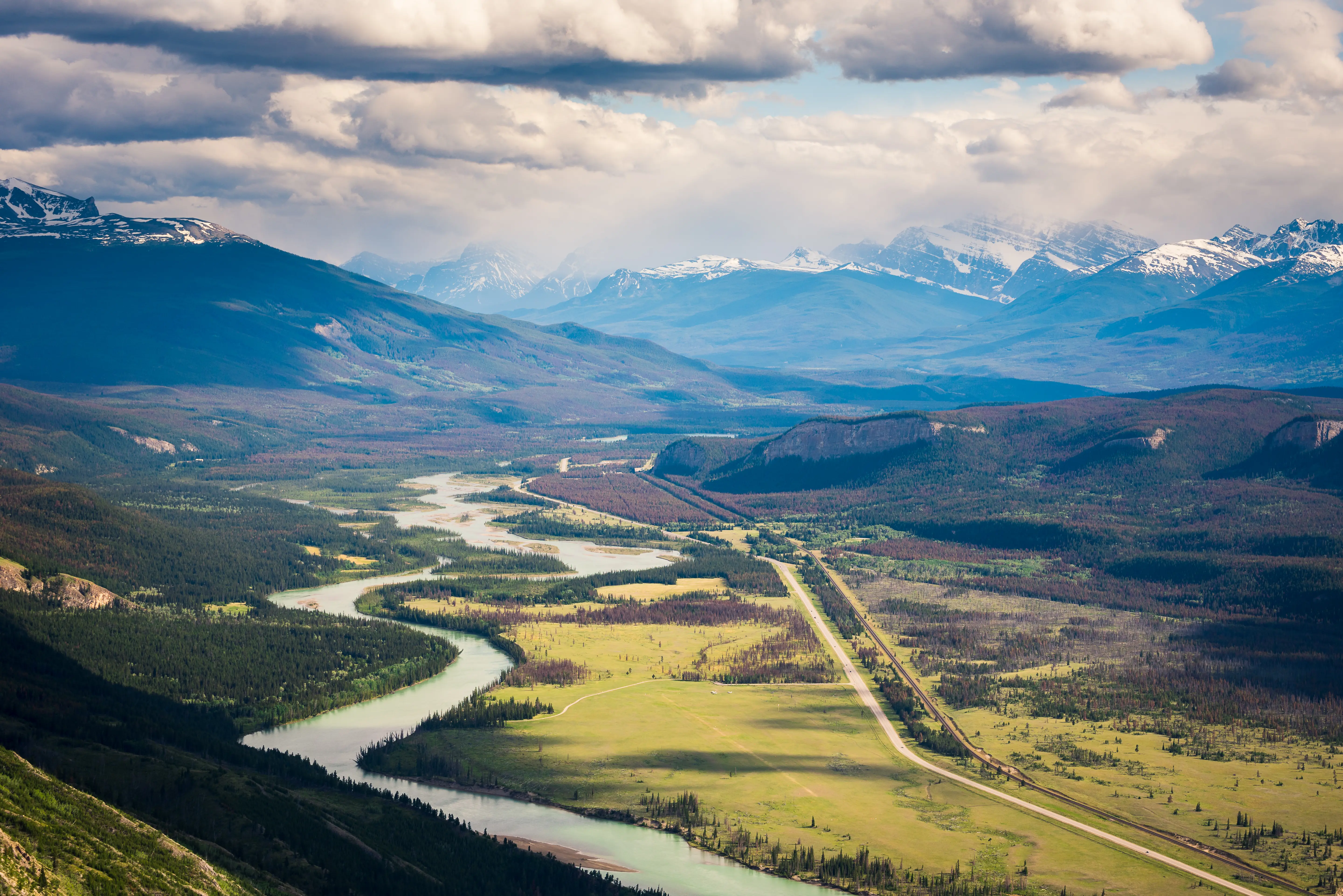 Aerial image of Yellowhead Corridor highway in Canada.
