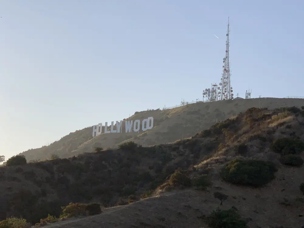 The Hollywood Sign overlooks Los Angeles from the top of Mount Lee in Griffith Park.
