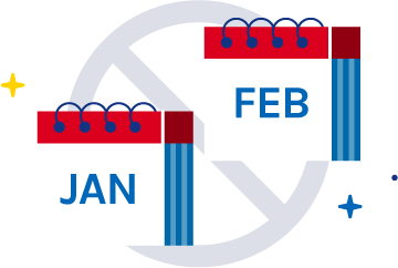 Calendars of January and February with a prohibition sign behind them.