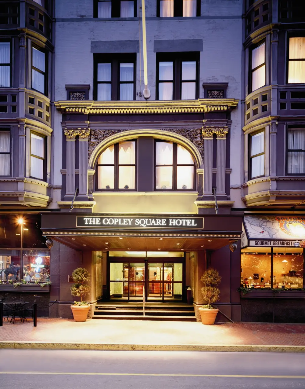 Exterior night photo of Copley Square Hotel in Boston Massachusetts