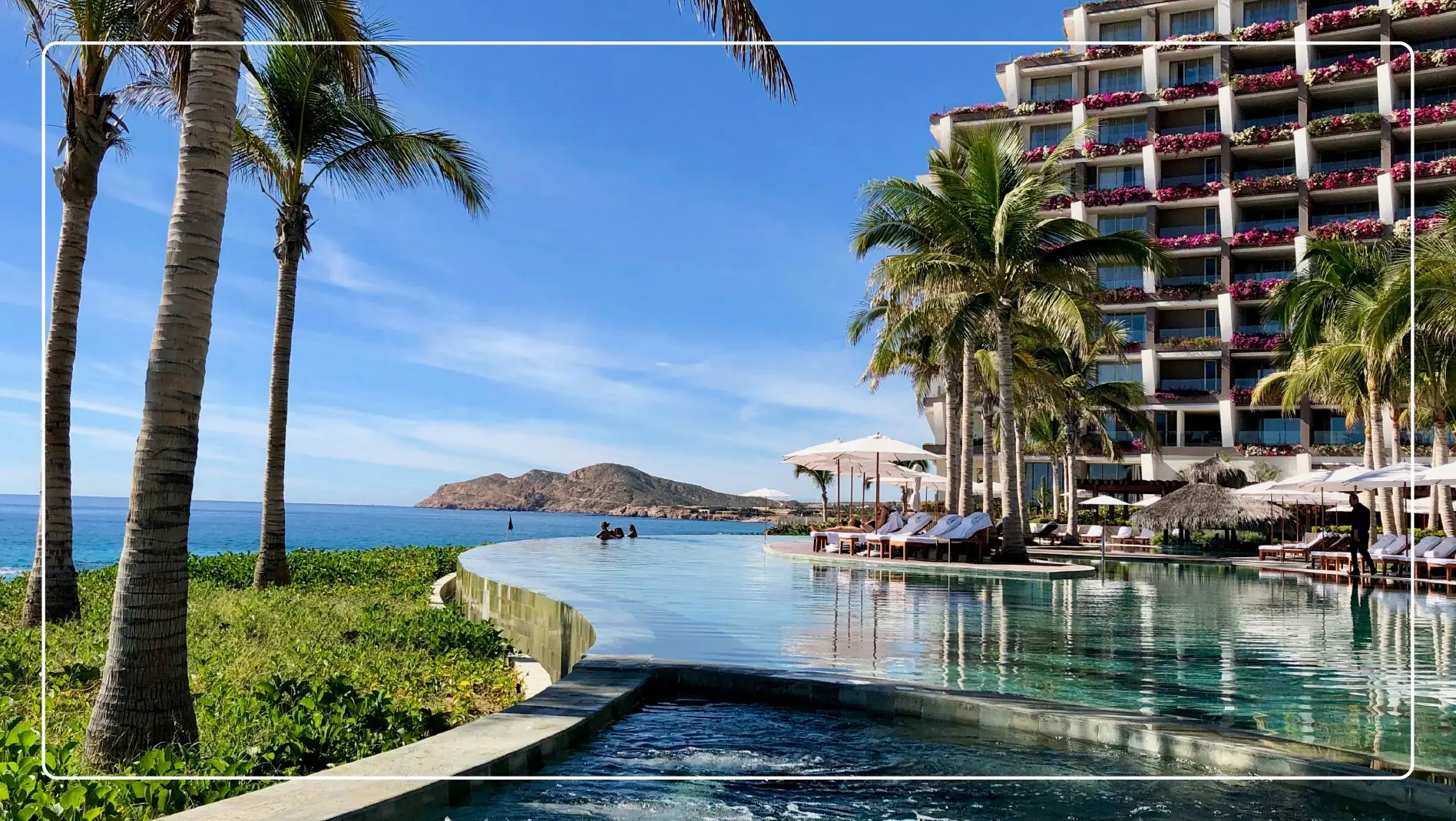 The exterior and infinity pool at Grand Velas Los Cabos all-inclusive resort.