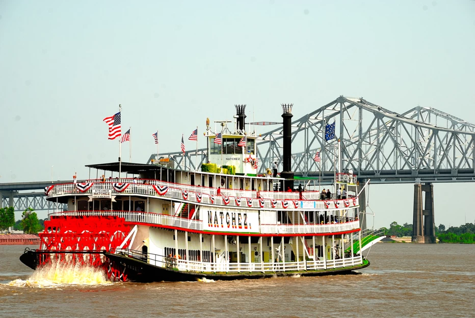 Steamboat Natchez near bridge in New Orleans Louisiana