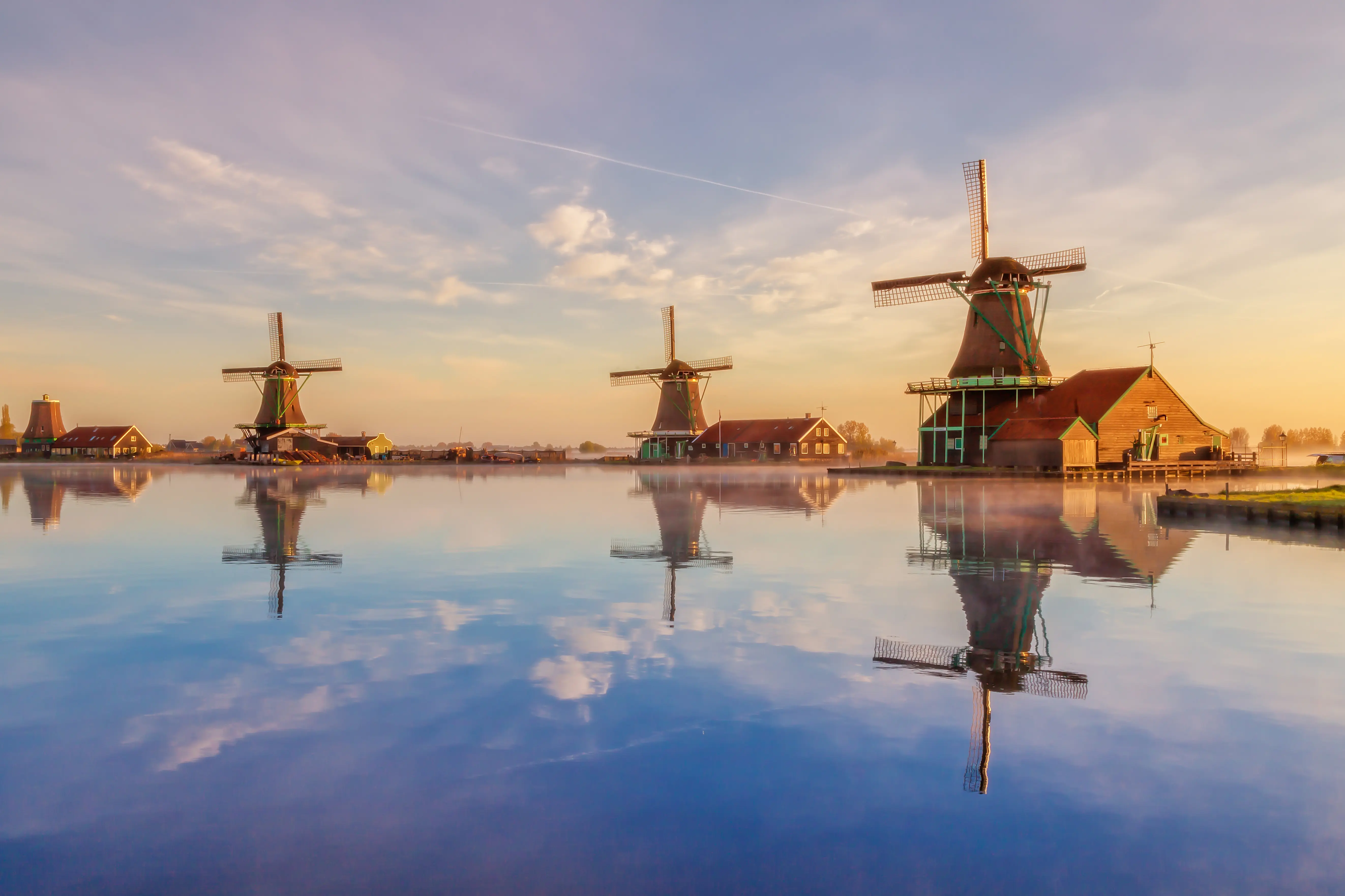 Image of the Zaanse Schans windmill village near Amsterdam.