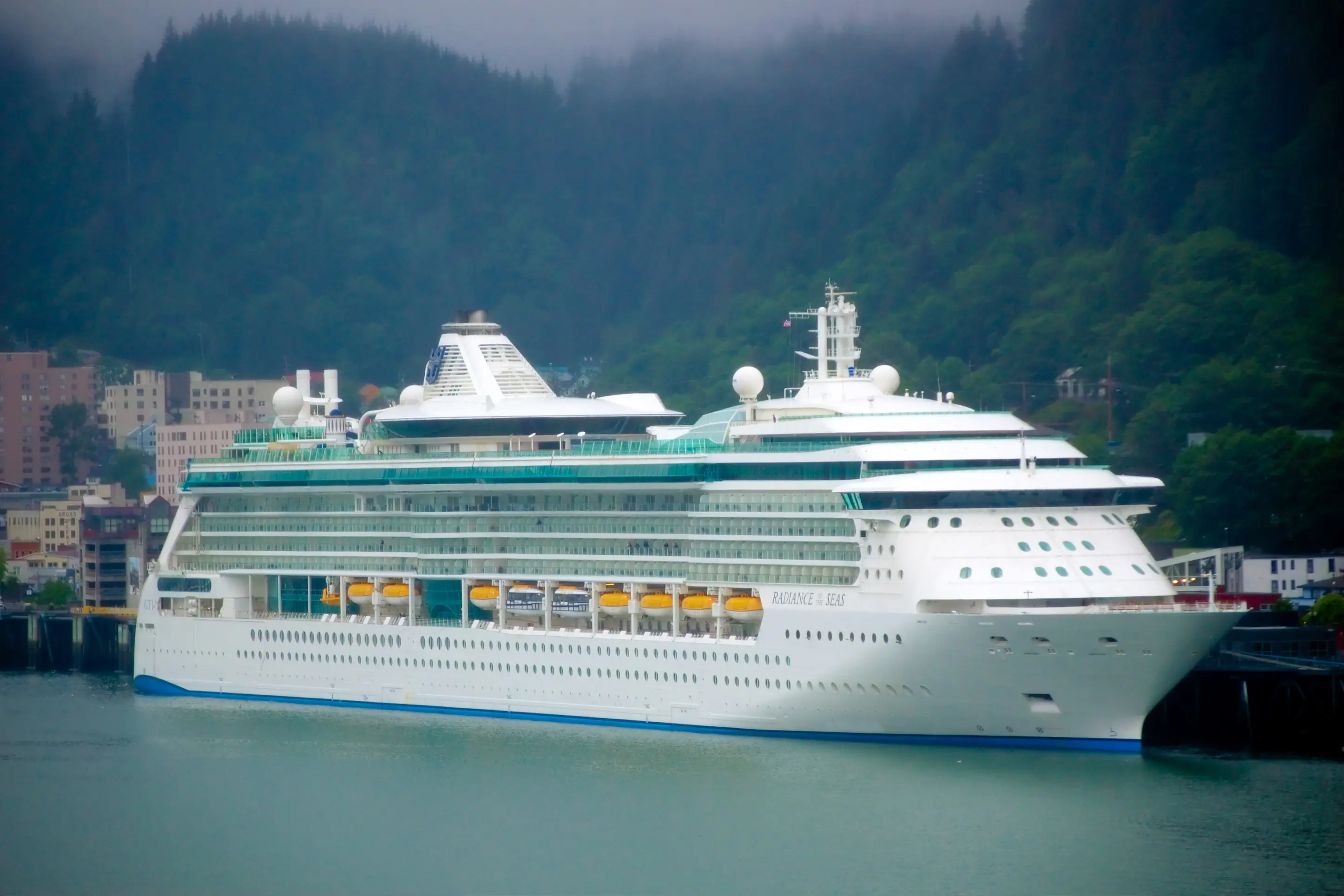 Image of the MS Radiance of the Seas Royal Caribbean cruise ship in Juneau, Alaska.