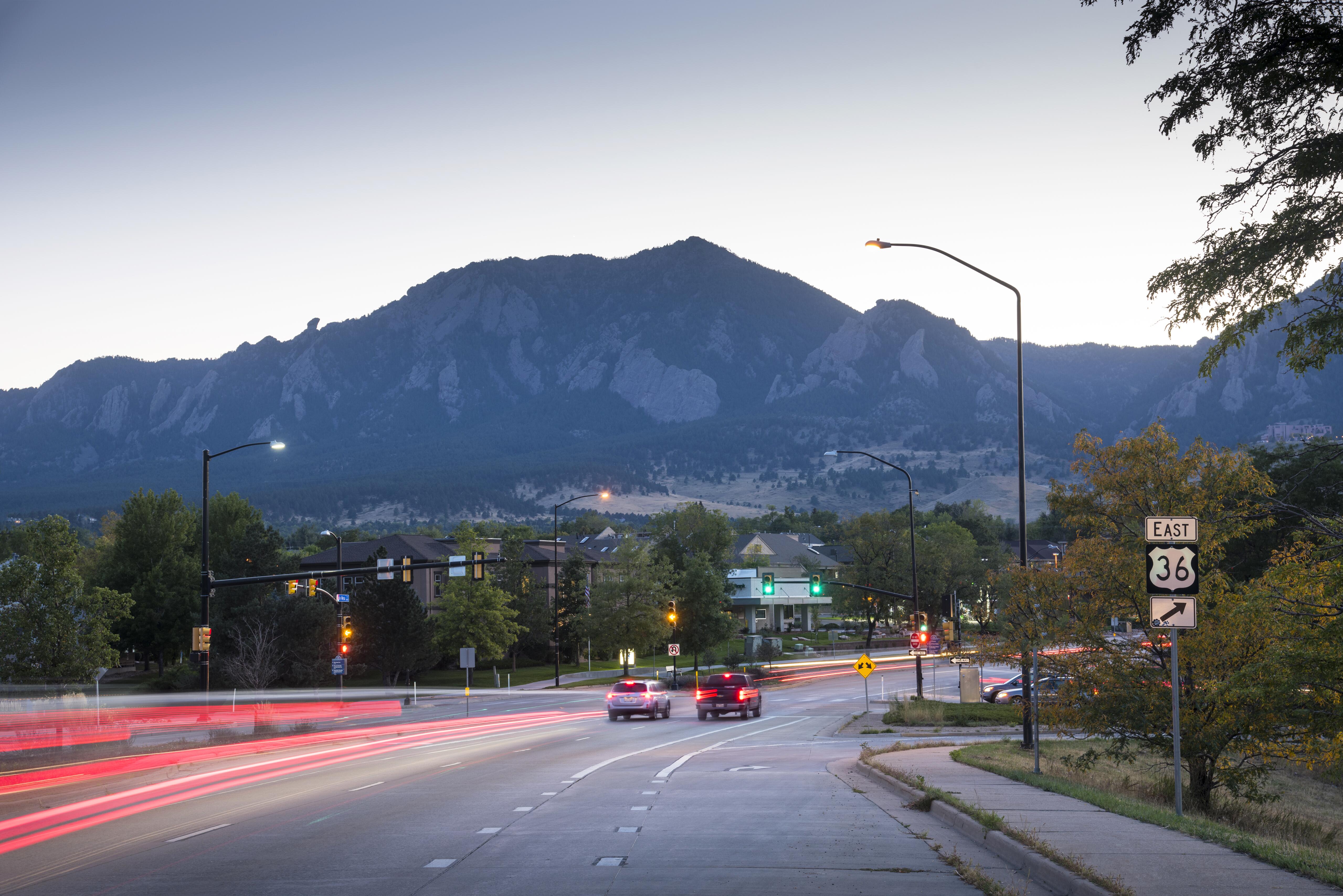 Picture of the Flatirons in the distant horizon landscape.