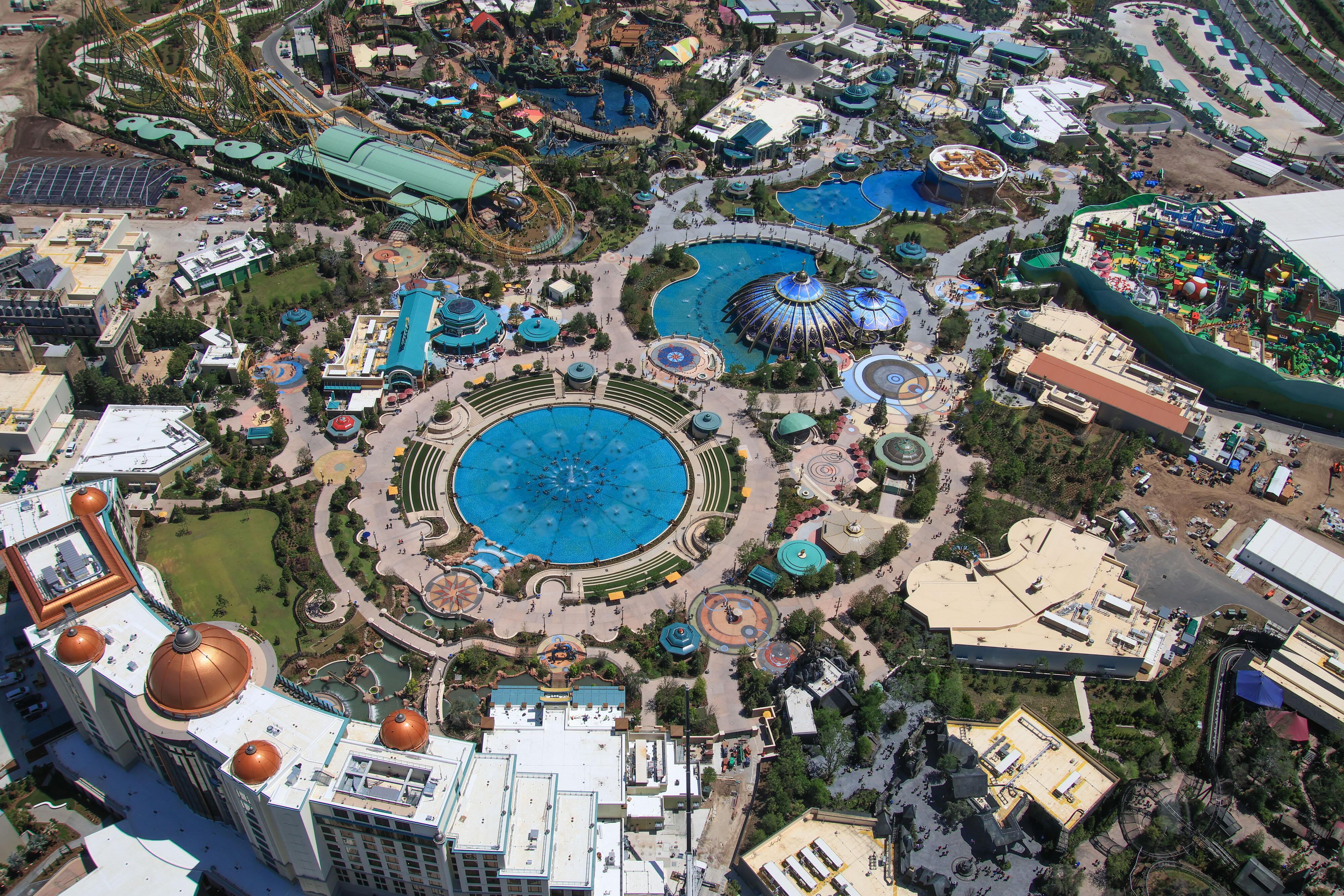 Aerial image of Celestial Park at Universal's Epic Universe theme park.