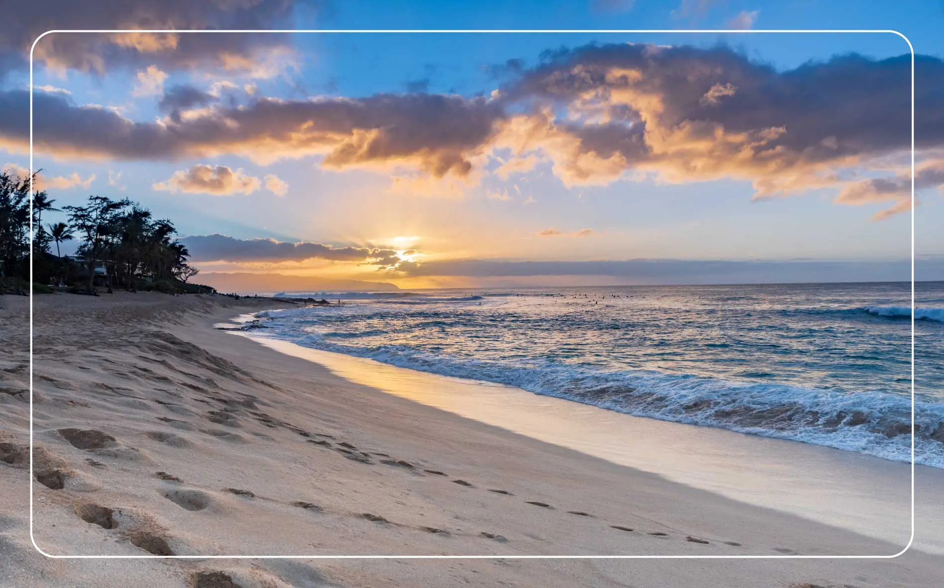Sunset at Sunset Beach on Oahu, Hawaii.