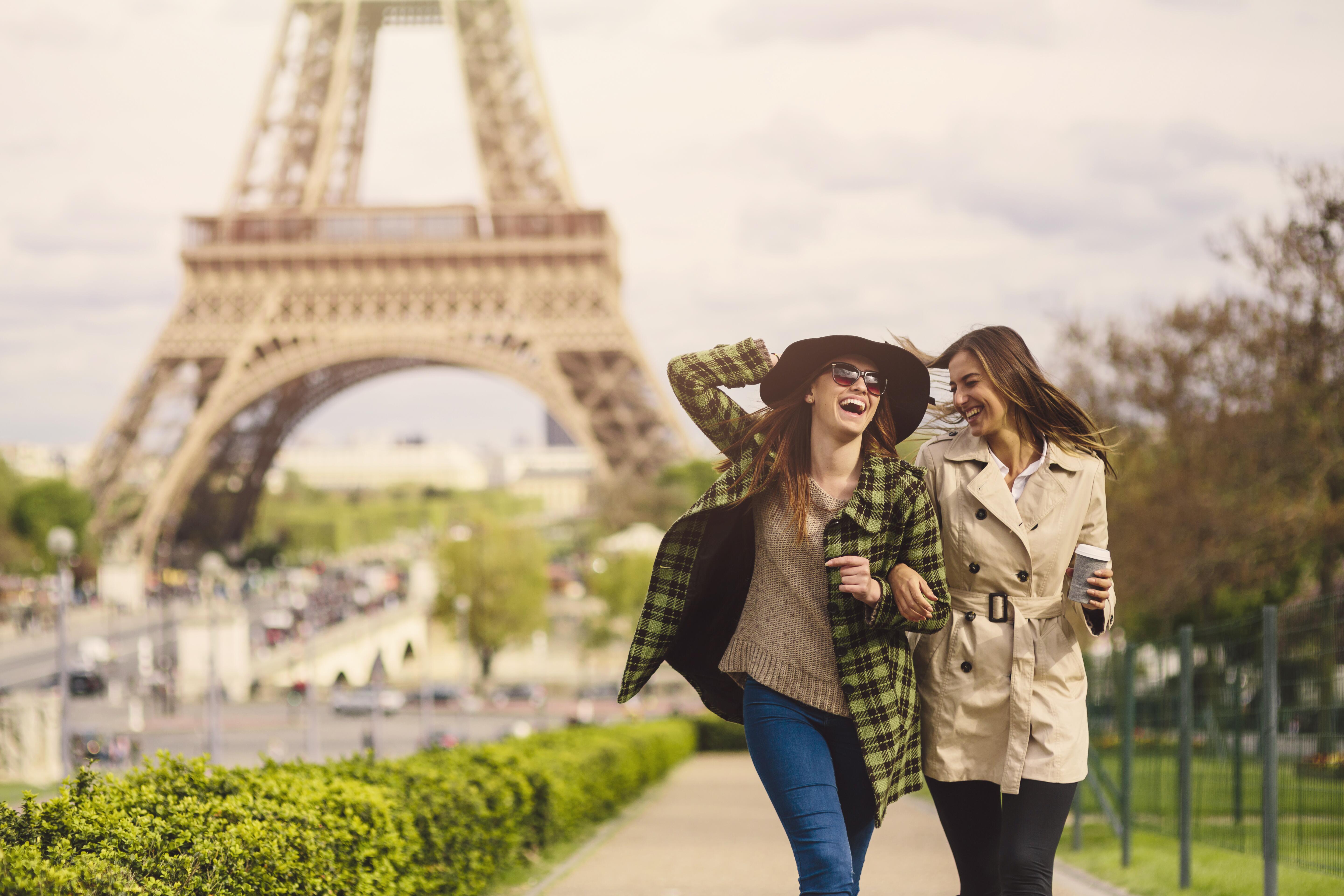 Two girls walking in Paris France