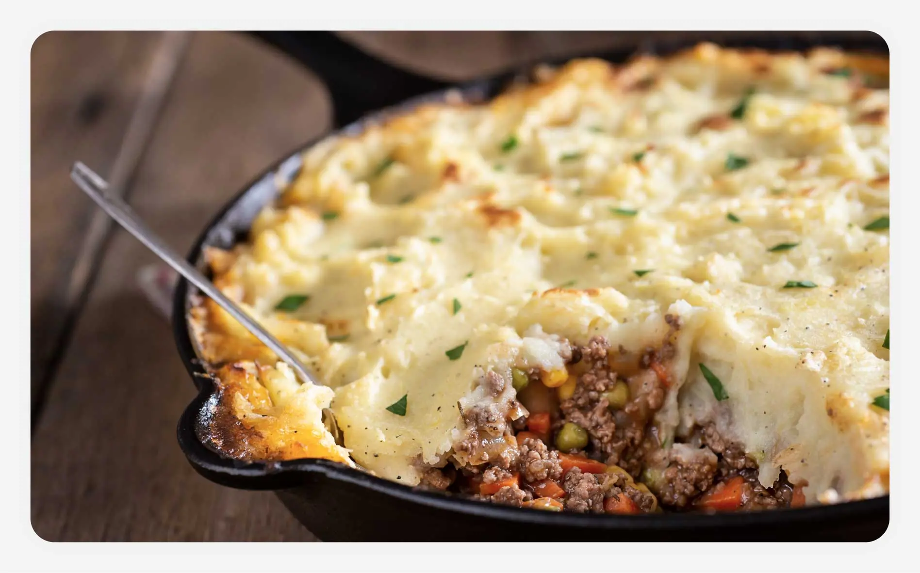 A cast iron with Irish shepherd’s pie