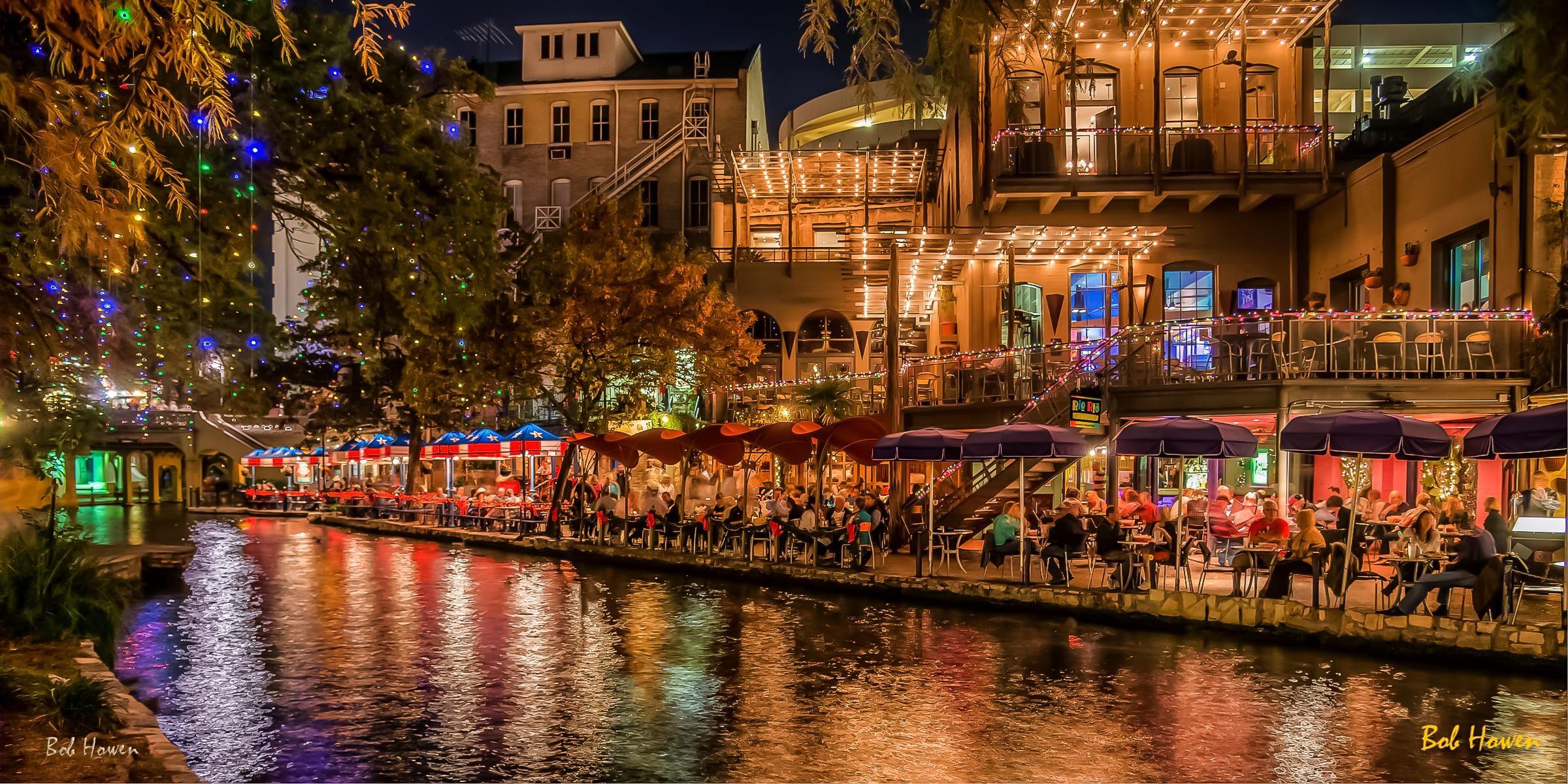 San Antonio River Walk at night in Texas