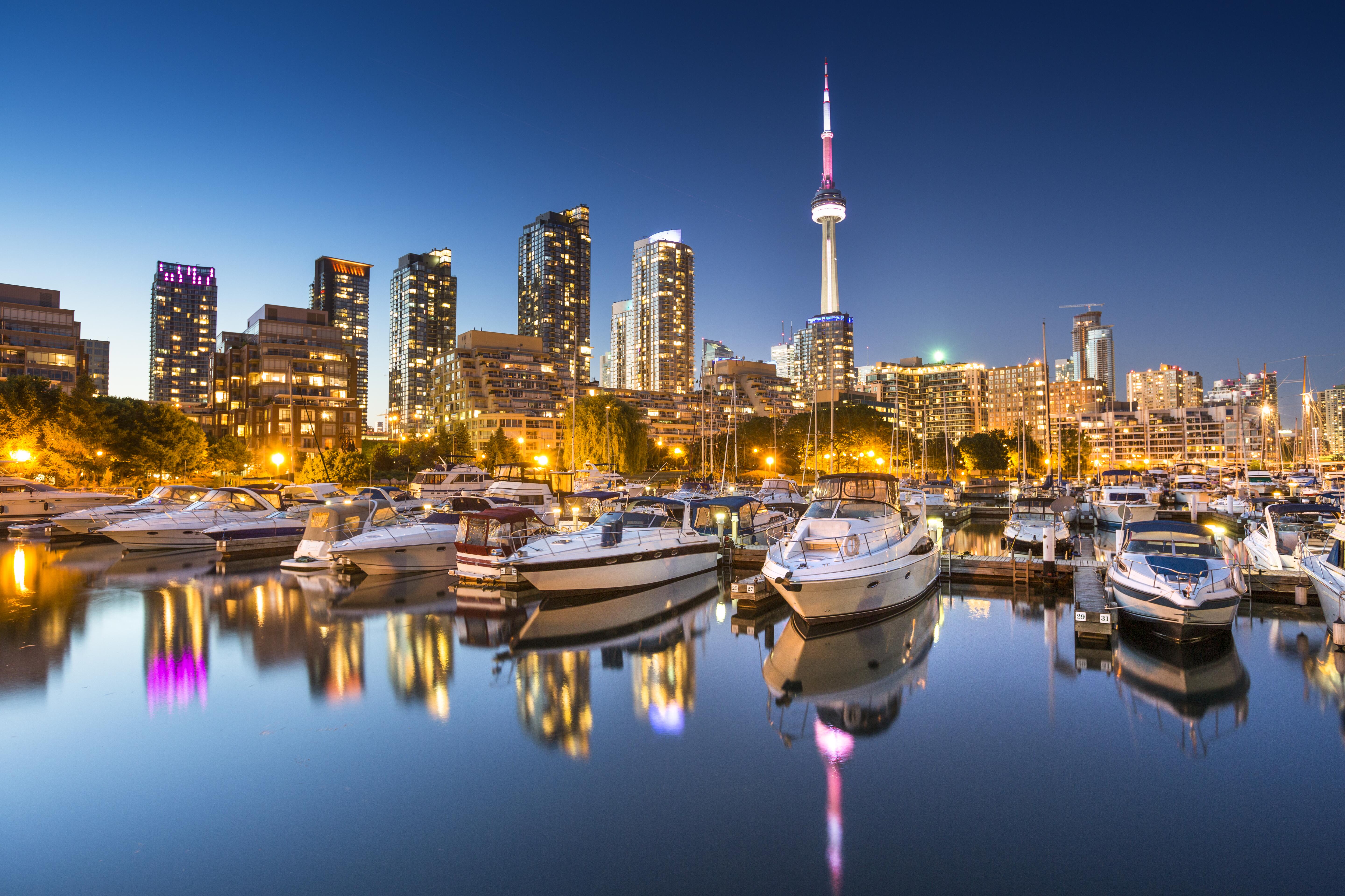 Image of the Harbourfront Centre in Toronto, Cananda at dusk.